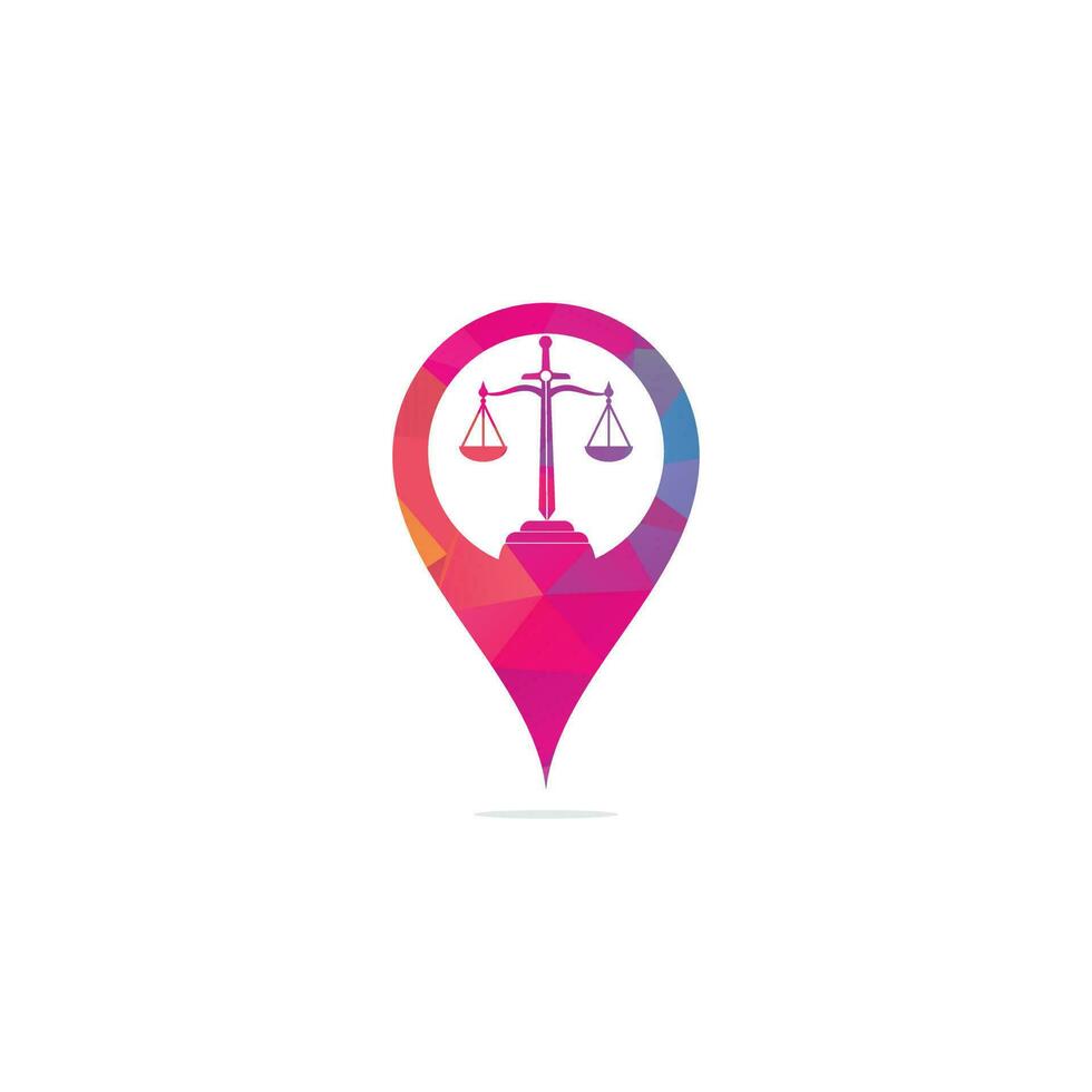 Law and Attorney map pin shape concept Logo Design. Law firm and office vector logo design. justice law and attorney logo design template