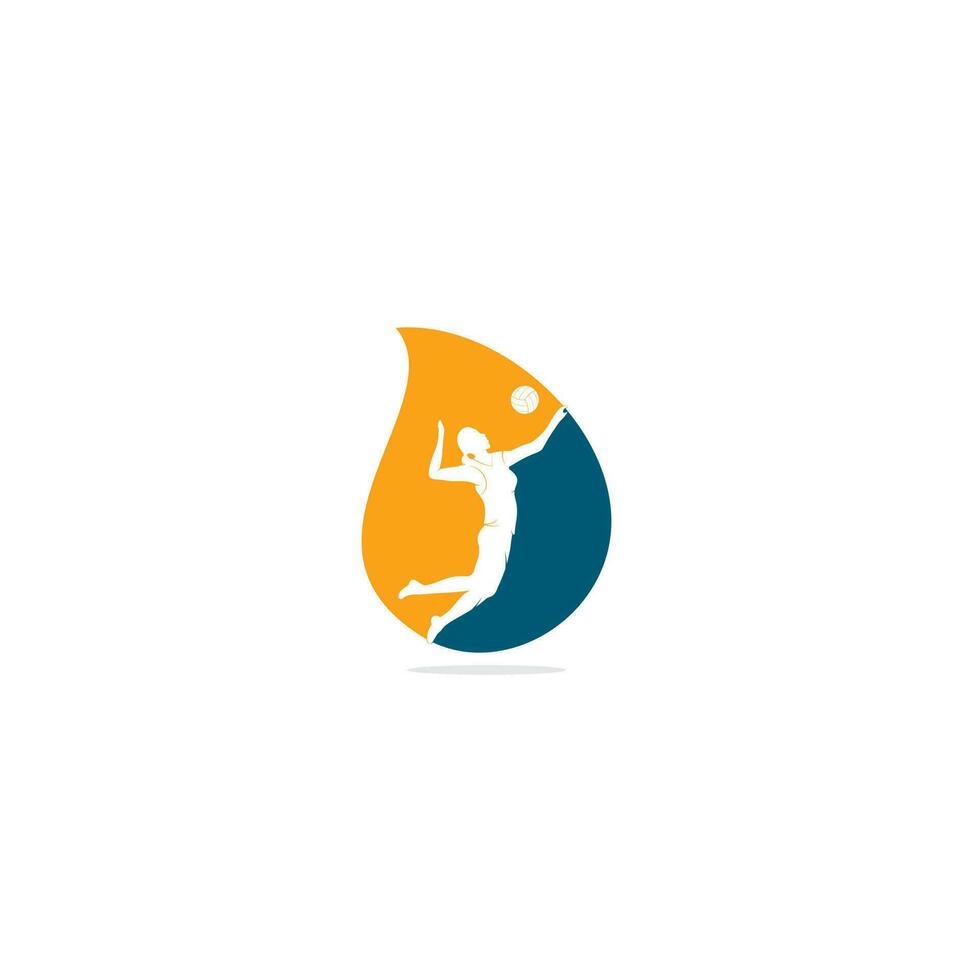logotipo de concepto de forma de gota de jugador de voleibol femenino. jugador de voleibol abstracto saltando de un chapoteo. jugador de voleibol sirviendo pelota. vector