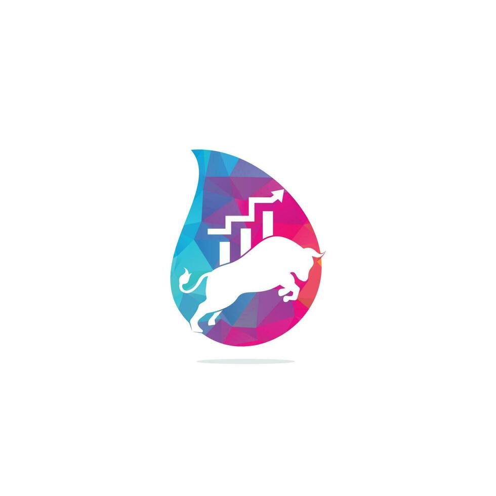 Financial bull drop shape concept logo design. Trade Bull Chart, finance logo. Economy finance chart bar business productivity logo icon. vector