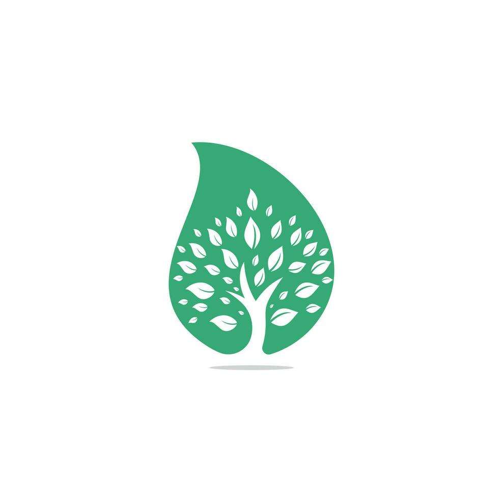 diseño de logotipo de concepto de forma de gota de árbol verde. diseño de vector de elemento orgánico abstracto. icono de concepto de logotipo de vida feliz de ecología. diseño de logotipo de árbol