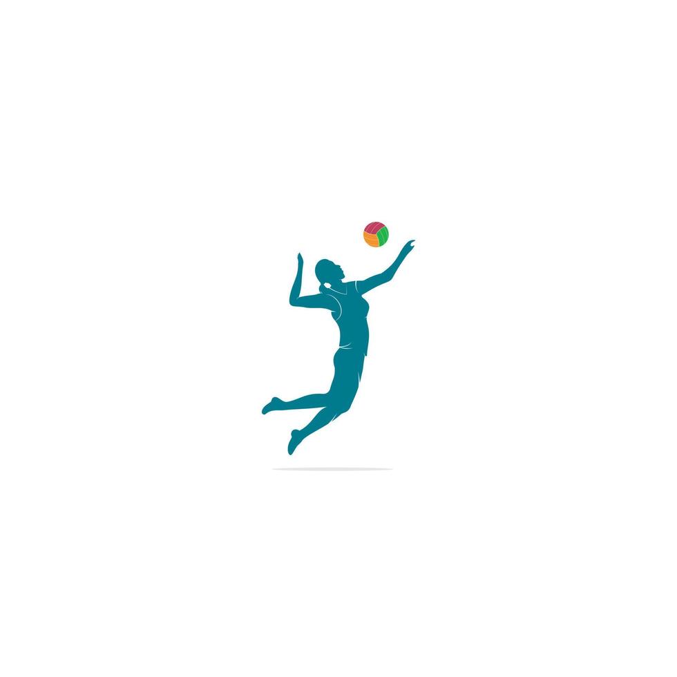 Female volleyball player logo.Abstract volleyball player jumping from a splash. Volleyball player serving ball. vector