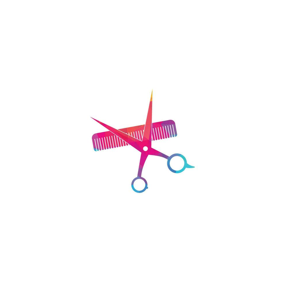 logo para barbería, peluquería. signo de logotipo de barbería de icono de tijeras. diseño del logo de la barbería con peine de tijera. vector