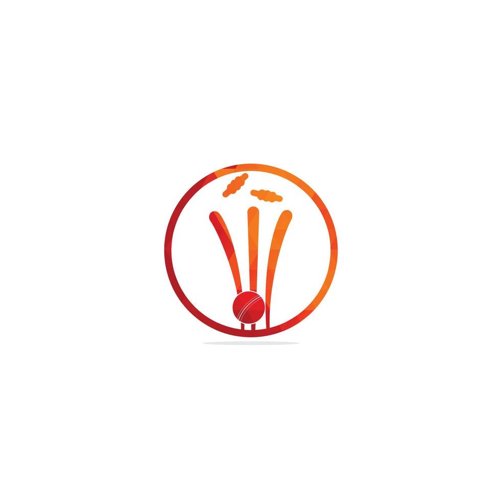 wickets de cricket y logo de pelota. logotipo de wicket y fianzas, signo de equipo. logotipo del campeonato de críquet. Ilustración de vector de emblema de deporte moderno. logotipo de grillo