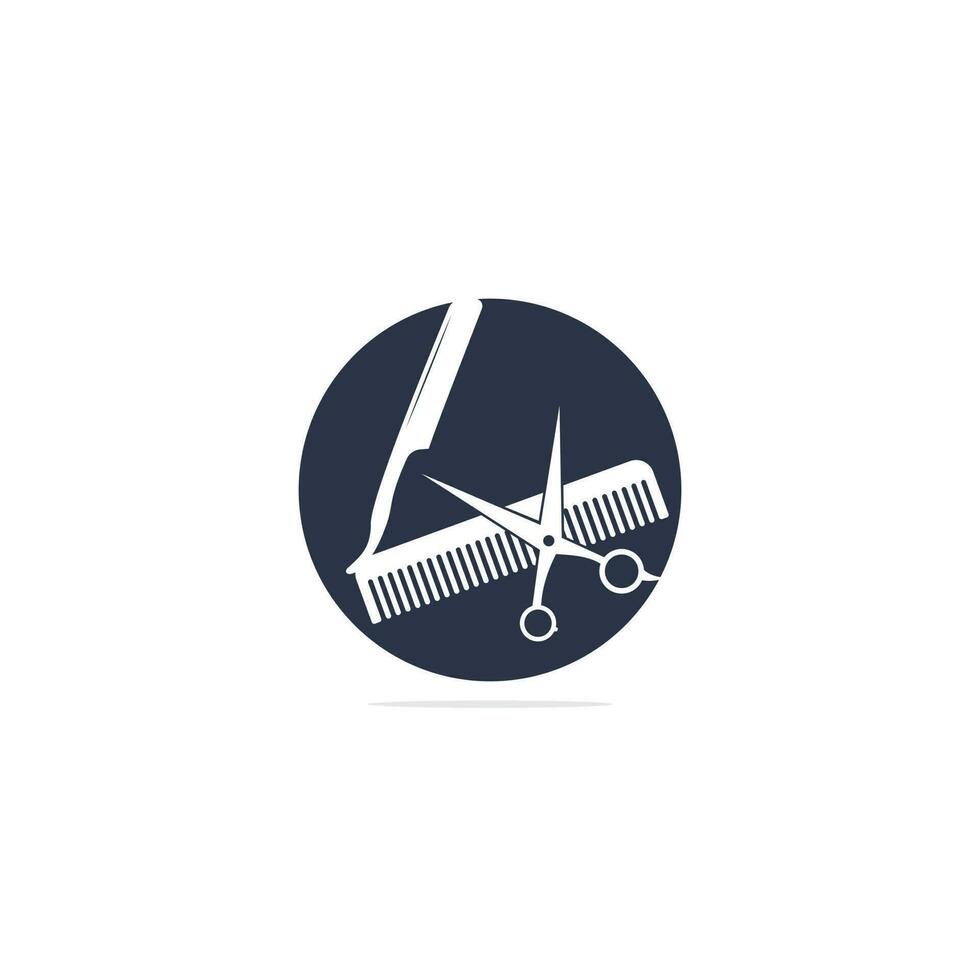 Logo for barbershop, hair salon. Scissors icon barbershop logo sign. Scissors, comb and razor, barber icon and logo. vector