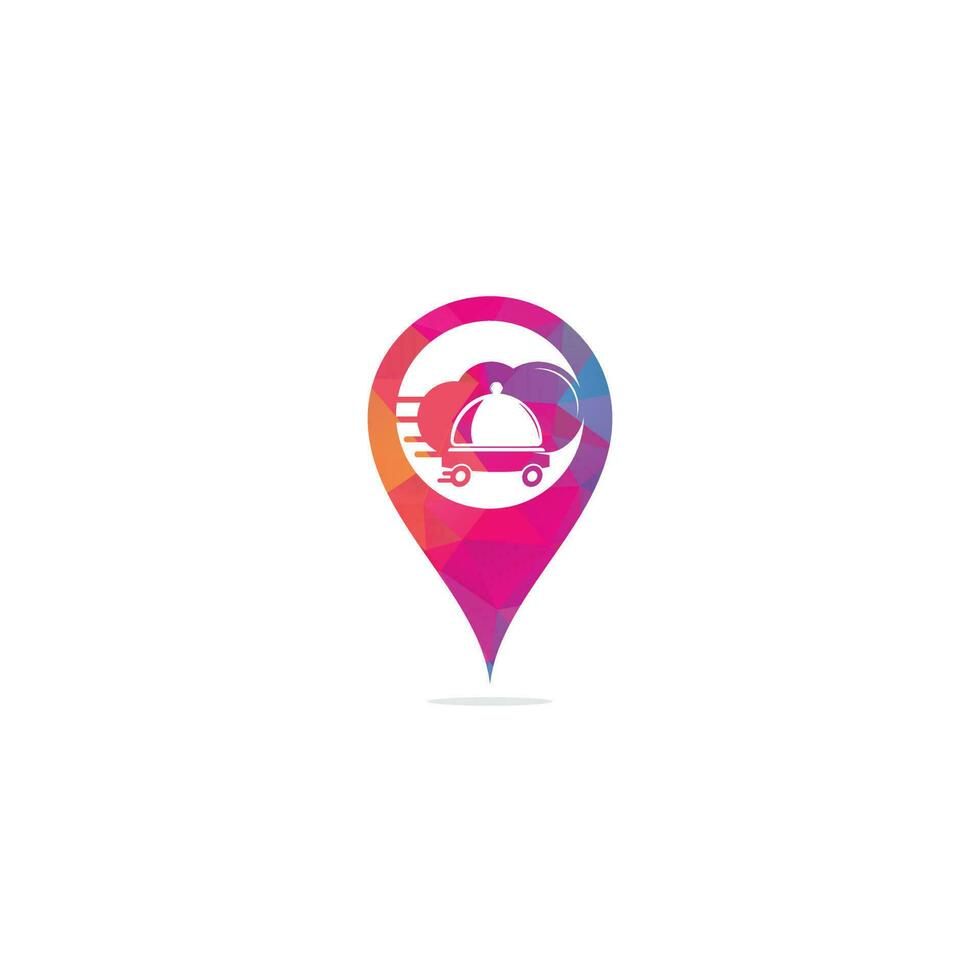 Food delivery map pin shape concept logo design. Fast delivery service sign. Delivery logo online food ordering restaurant. vector