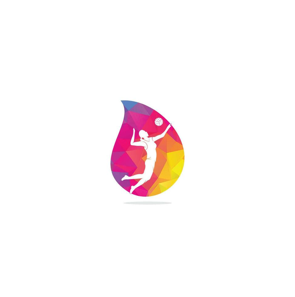 Female volleyball player drop shape concept logo.Abstract volleyball player jumping from a splash. Volleyball player serving ball. vector