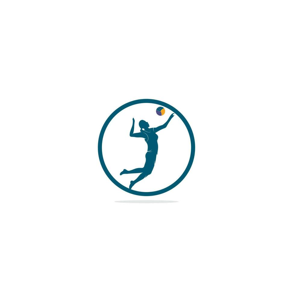 Female volleyball player logo.Abstract volleyball player jumping from a splash. Volleyball player serving ball. vector