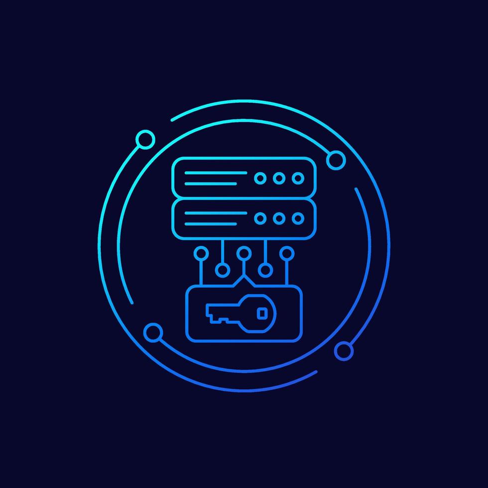 server and a key, access control line vector icon