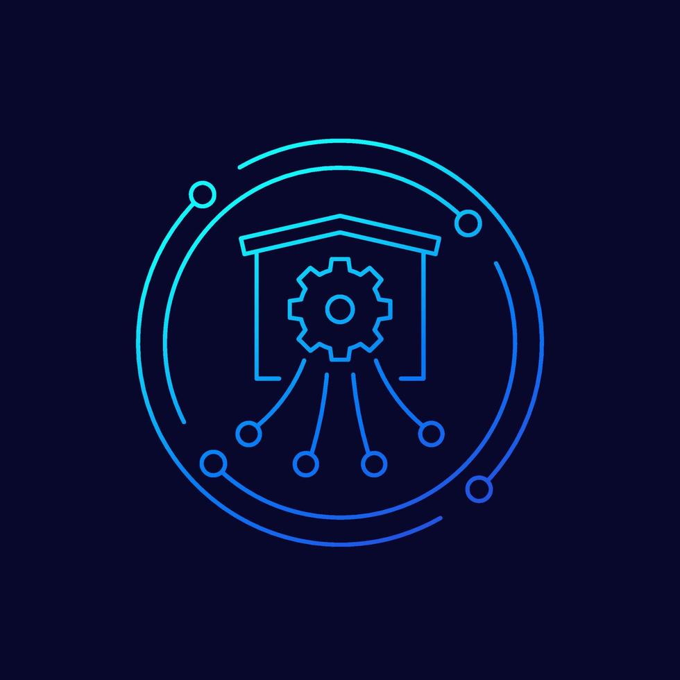 warehouse, distribution and logistics optimization line vector icon
