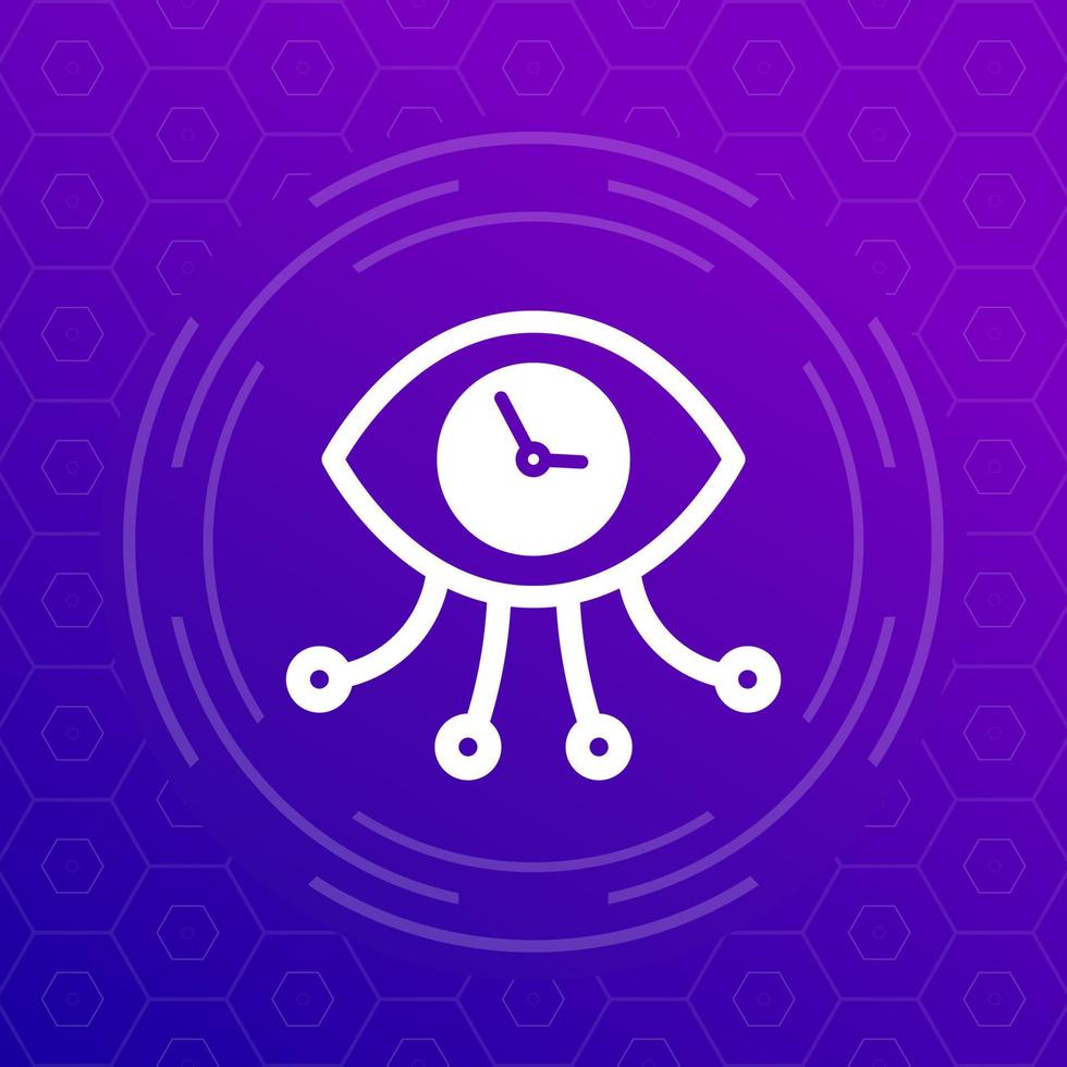 eye and clock, time tracking or monitoring icon vector