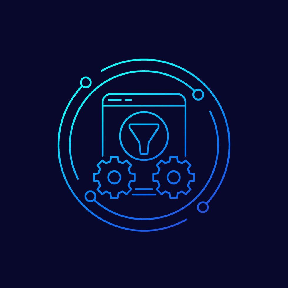 Data filtering icon, line vector