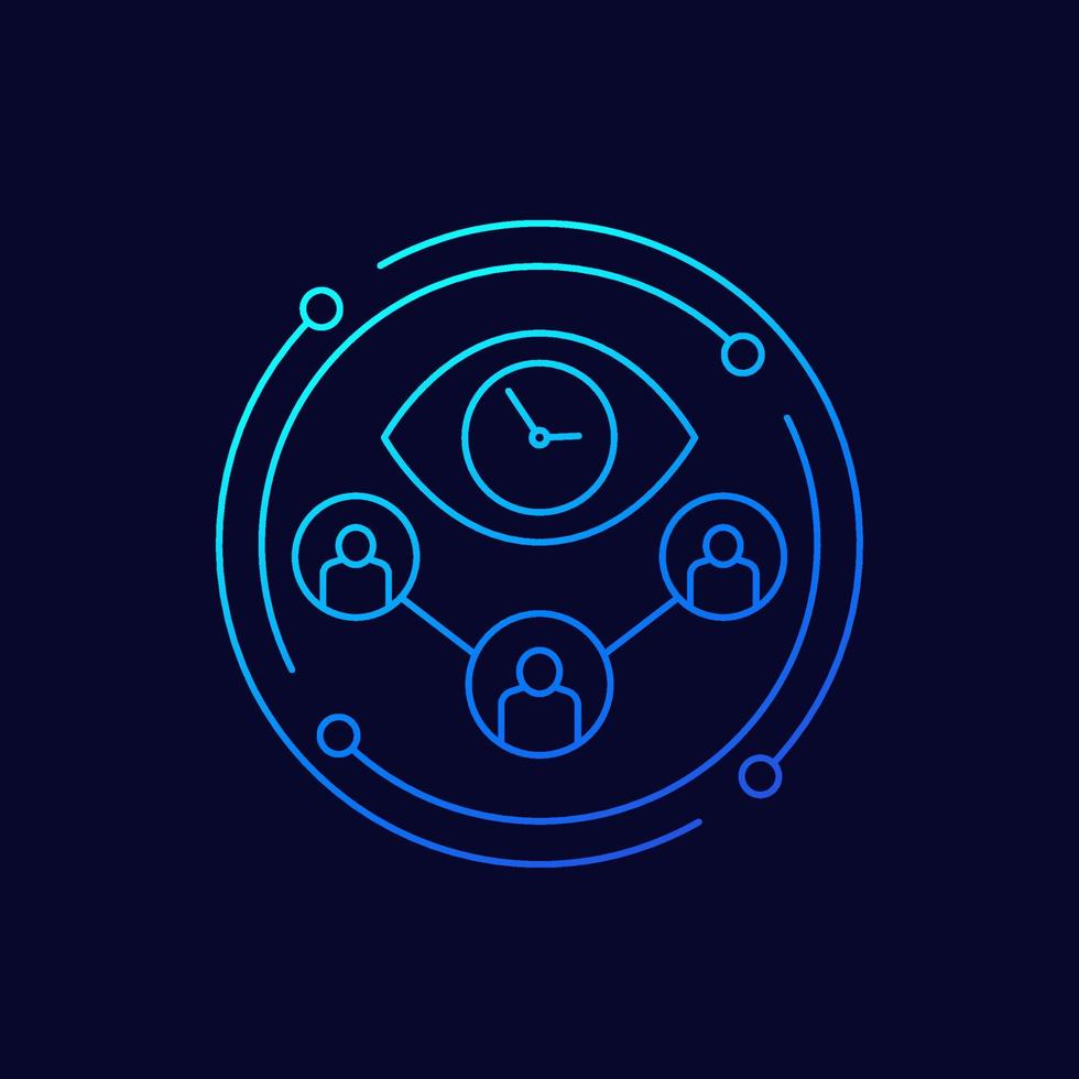 eye and clock, time tracking line vector icon