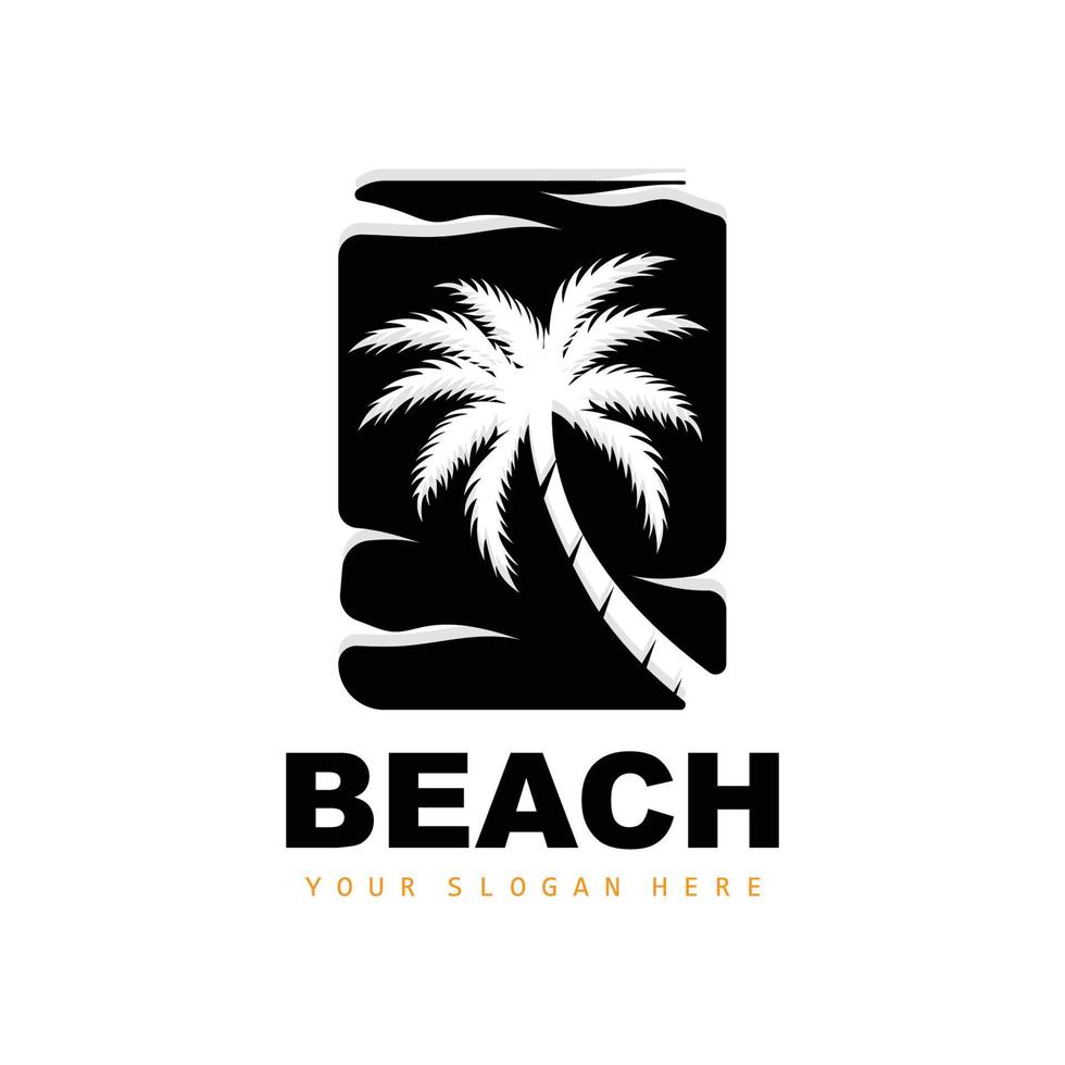 Coconut Tree Logo With Beach Atmosphere, Beach Plant Vector, Sunset View Design vector