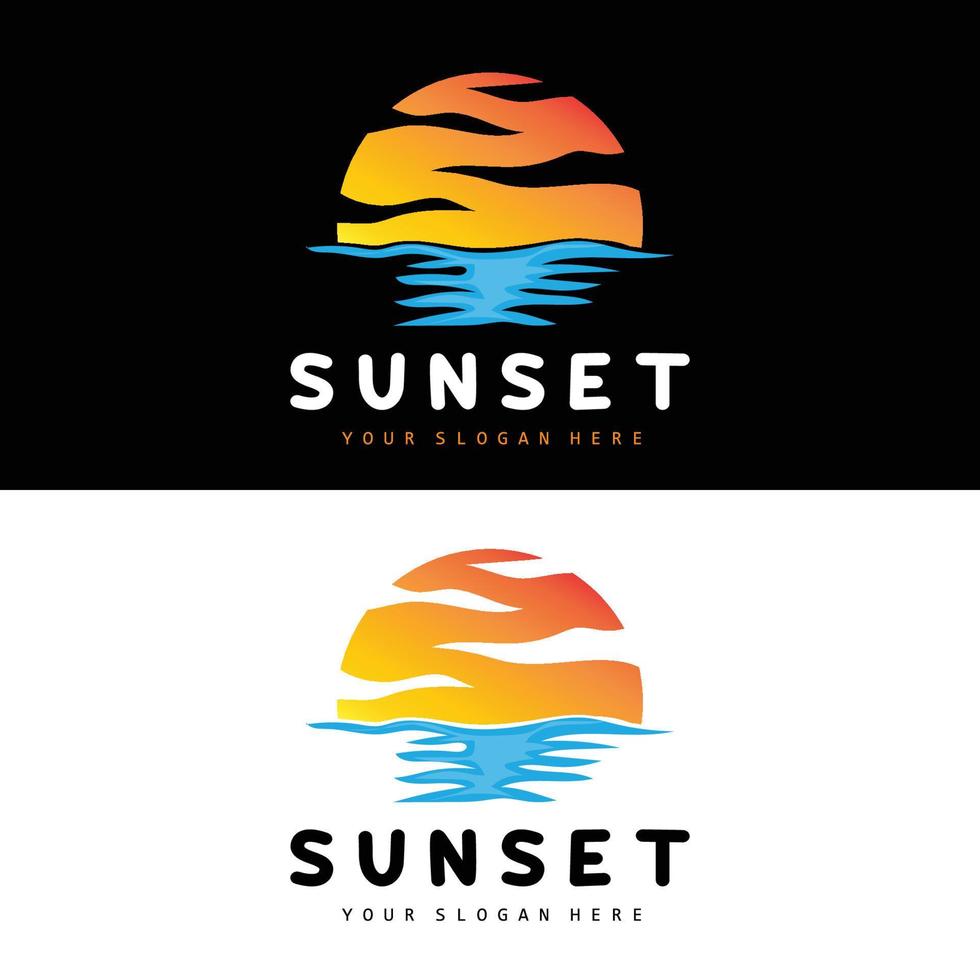 Sunset Logo, Beach Design, River And Sun Illustration, Vector Enjoying The Twilight