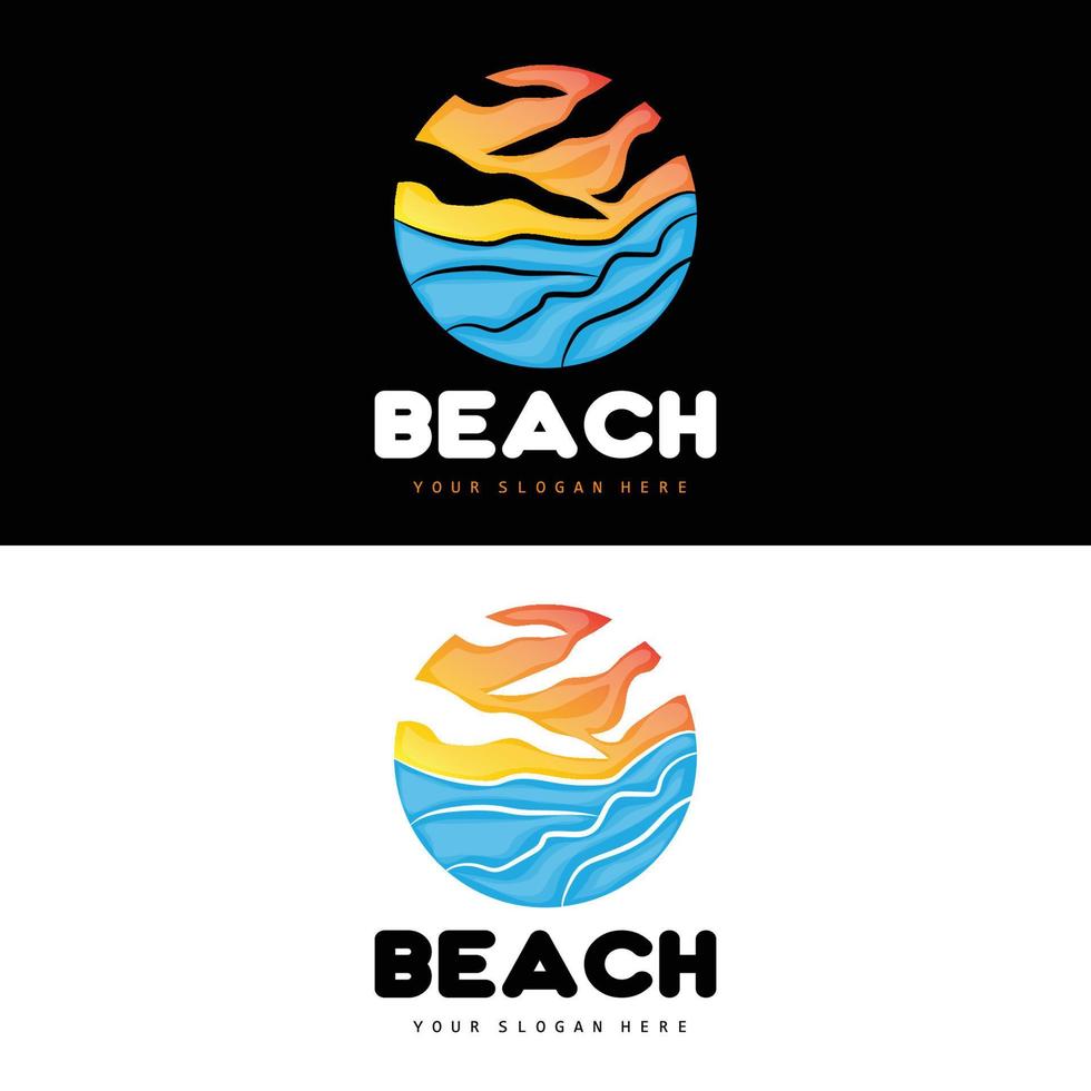 Sunset Logo, Beach Design, River And Sun Illustration, Vector Enjoying The Twilight