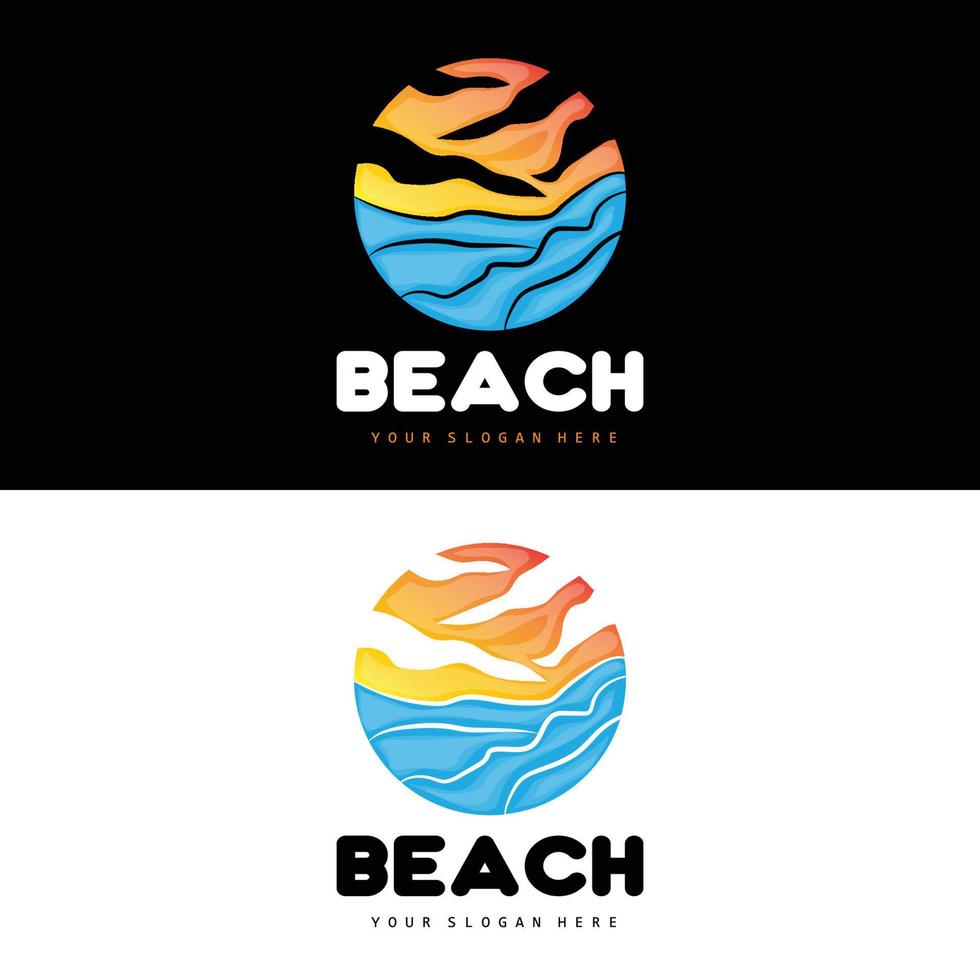 logotipo de puesta de sol, diseño de playa, ilustración de río y sol, vector disfrutando del crepúsculo