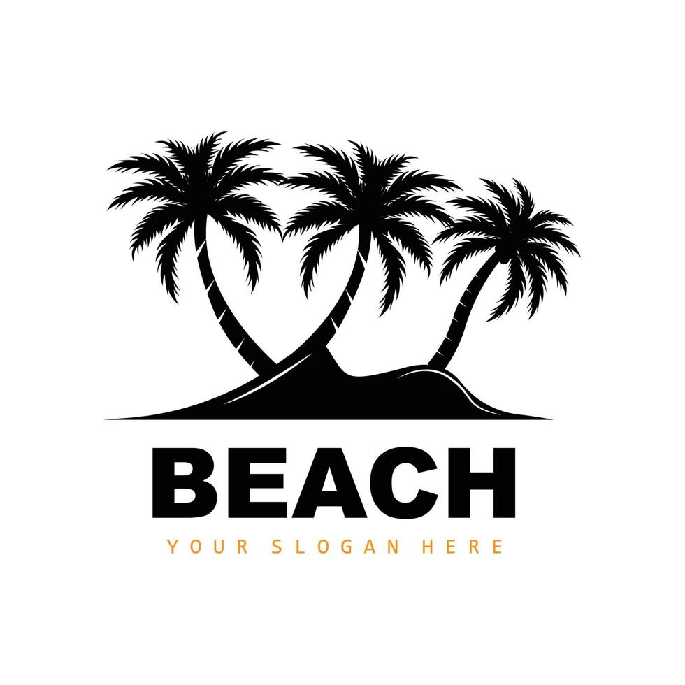 Coconut Tree Logo With Beach Atmosphere, Beach Plant Vector, Sunset View Design vector