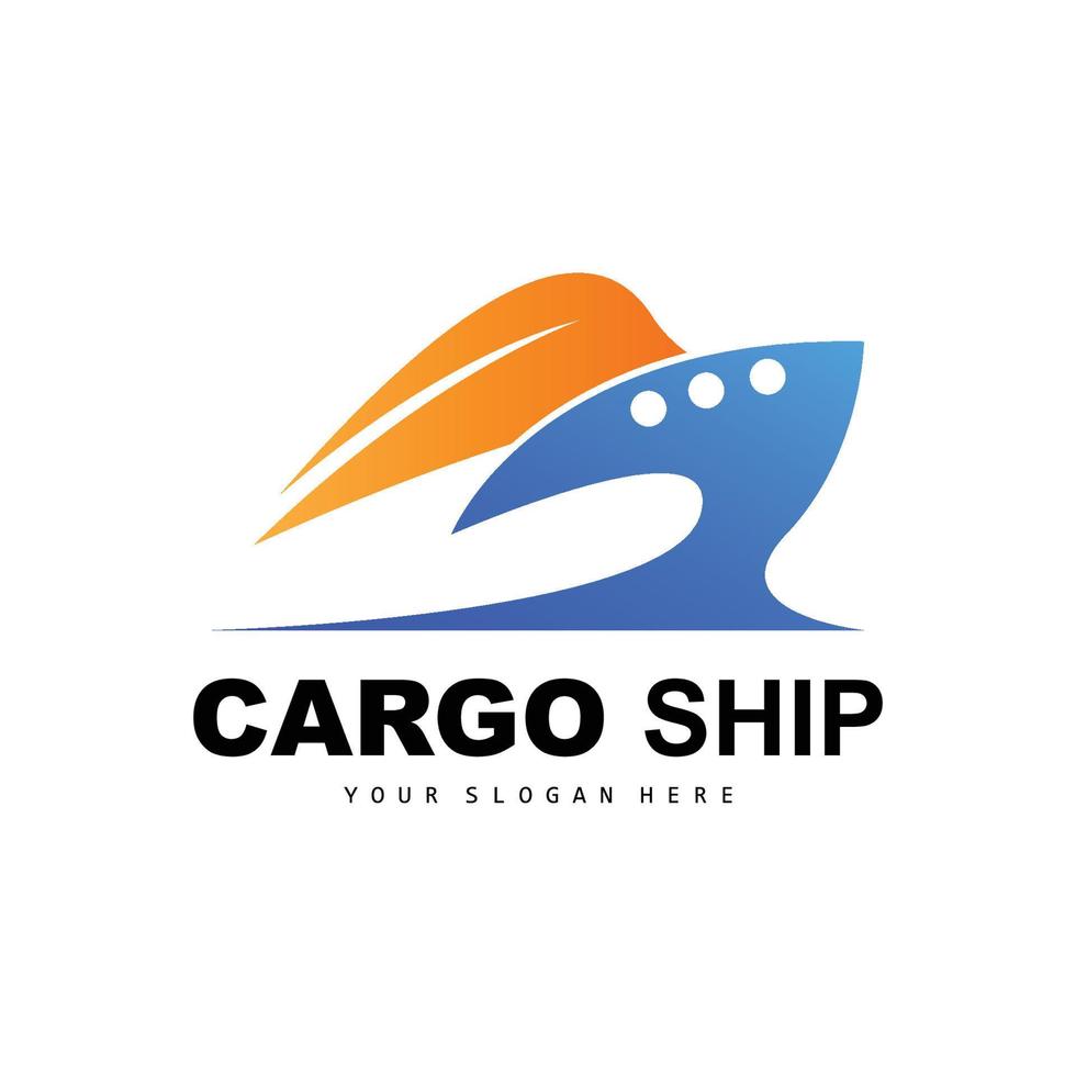 Cargo Ship Logo, Fast Cargo Ship Vector, Sailboat, Design For Ship Manufacturing Company, Waterway Sailing, Marine Vehicles, Transport, Logistics vector