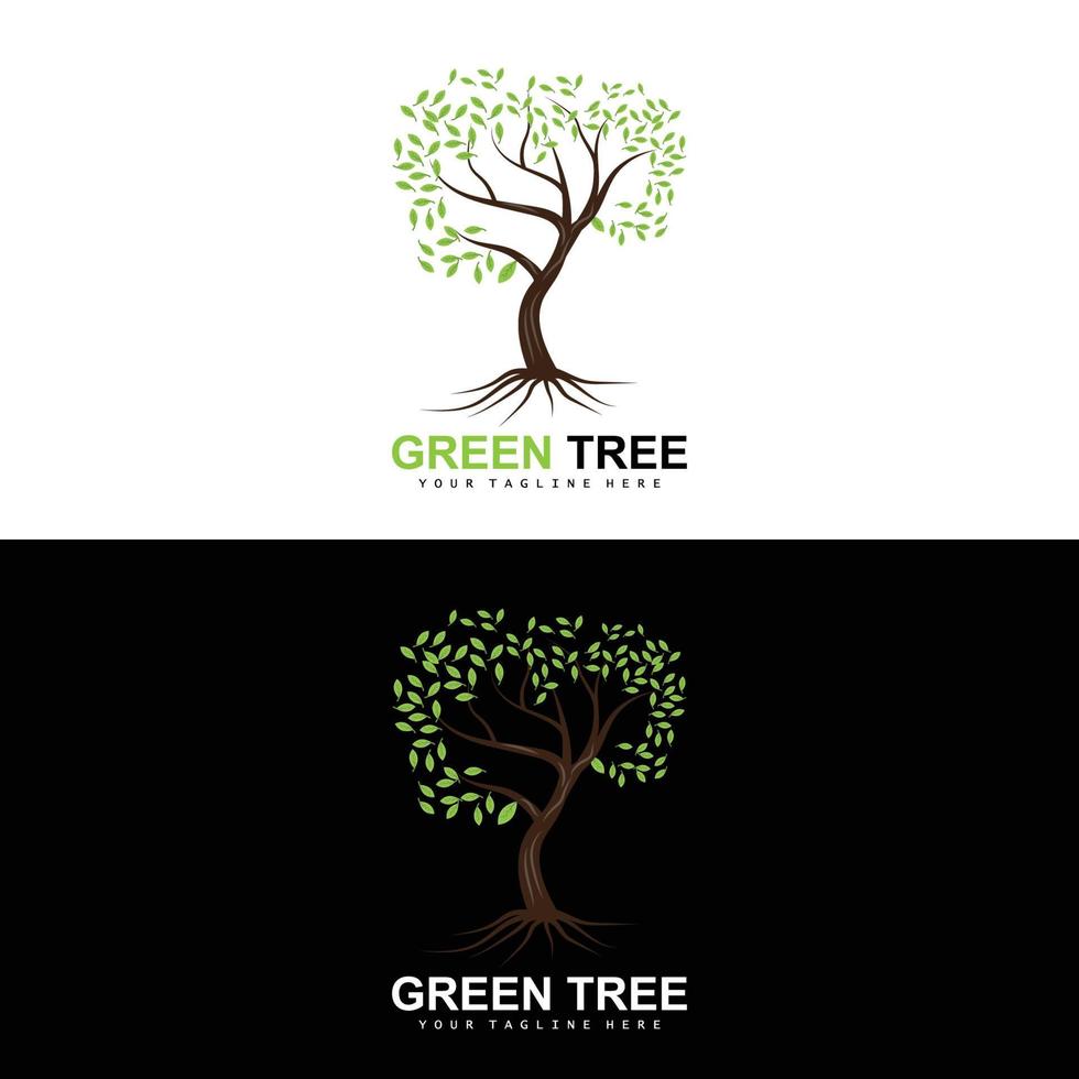 logotipo de árbol, árboles verdes y diseño de madera, ilustración forestal, juegos de árboles para niños vector