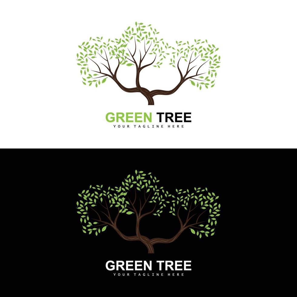 logotipo de árbol, árboles verdes y diseño de madera, ilustración forestal, juegos de árboles para niños vector