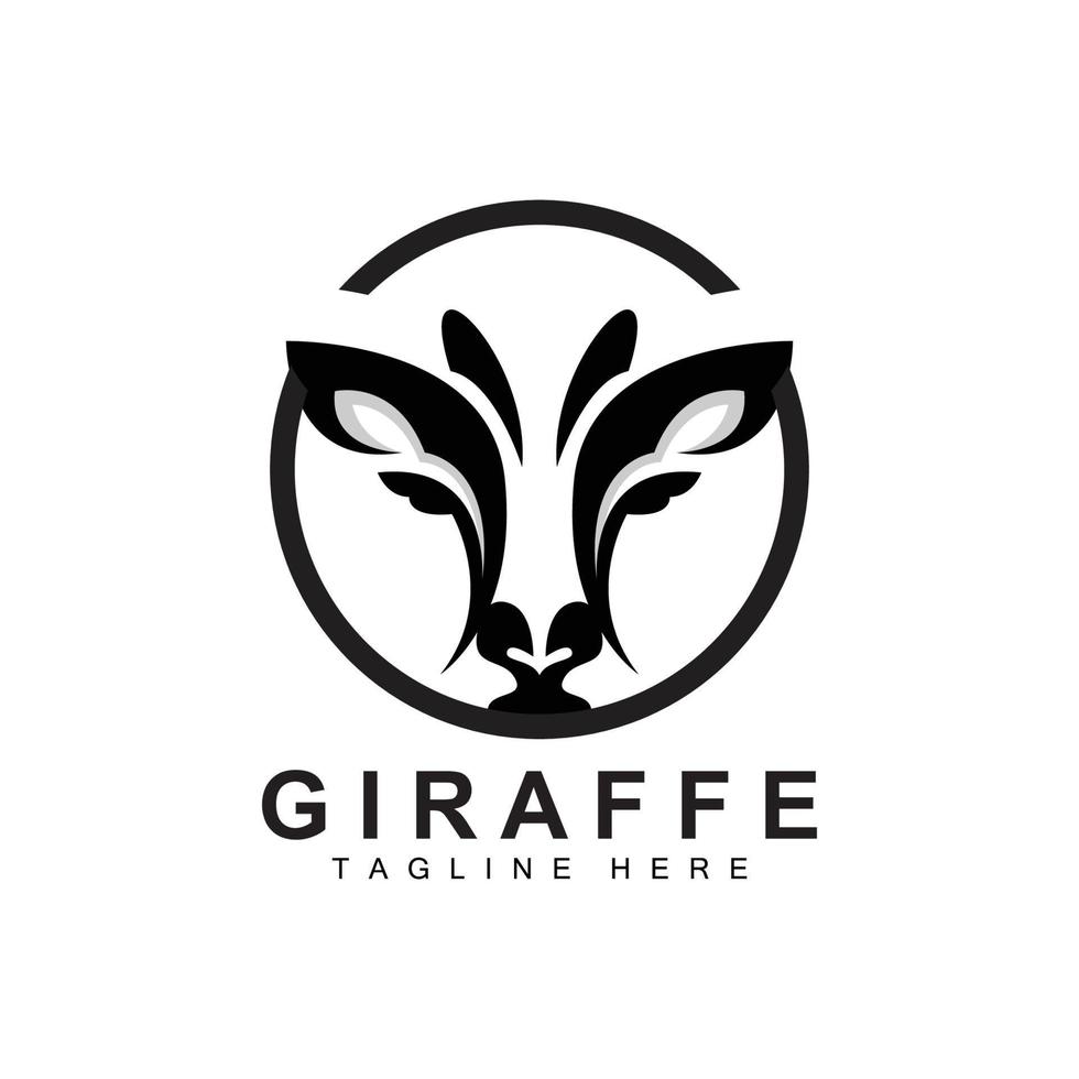 diseño de logotipo de jirafa, silueta de vector de cabeza de jirafa, animal de cuello alto, zoológico, ilustración de tatuaje, marca de producto
