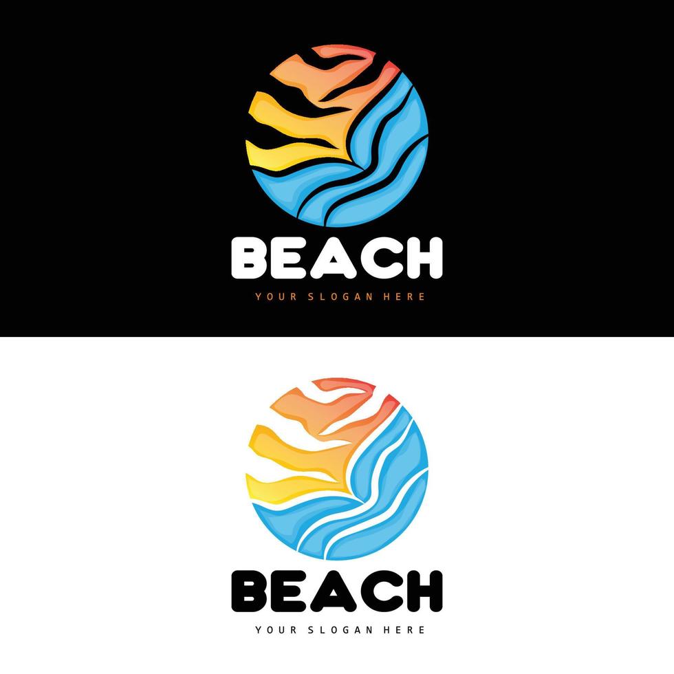 logotipo de puesta de sol, diseño de playa, ilustración de río y sol, vector disfrutando del crepúsculo