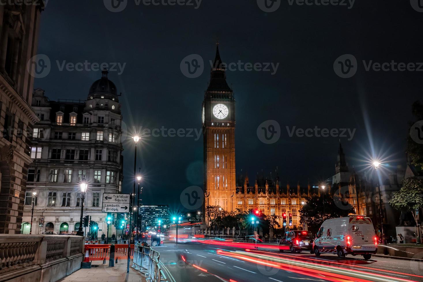 Close up view of the Big Ben clock tower and Westminster in London. photo