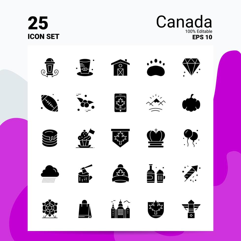 25 Canada Icon Set 100 Editable EPS 10 Files Business Logo Concept Ideas Solid Glyph icon design vector
