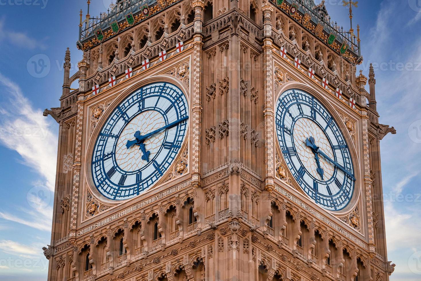 Close up view of the Big Ben clock tower and Westminster in London. photo