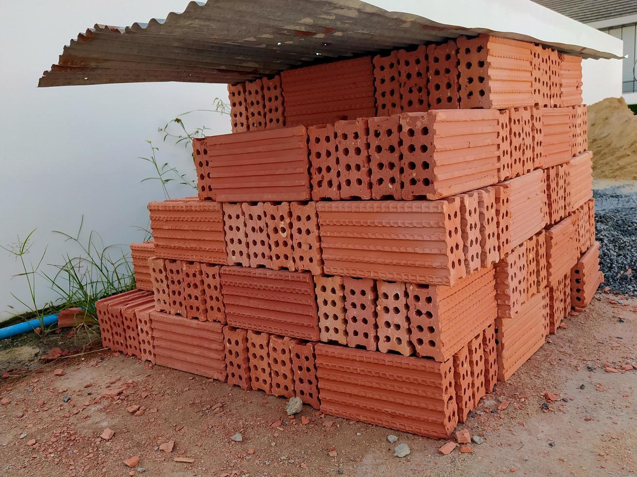 Beautiful arrangement of bricks in construction site. photo