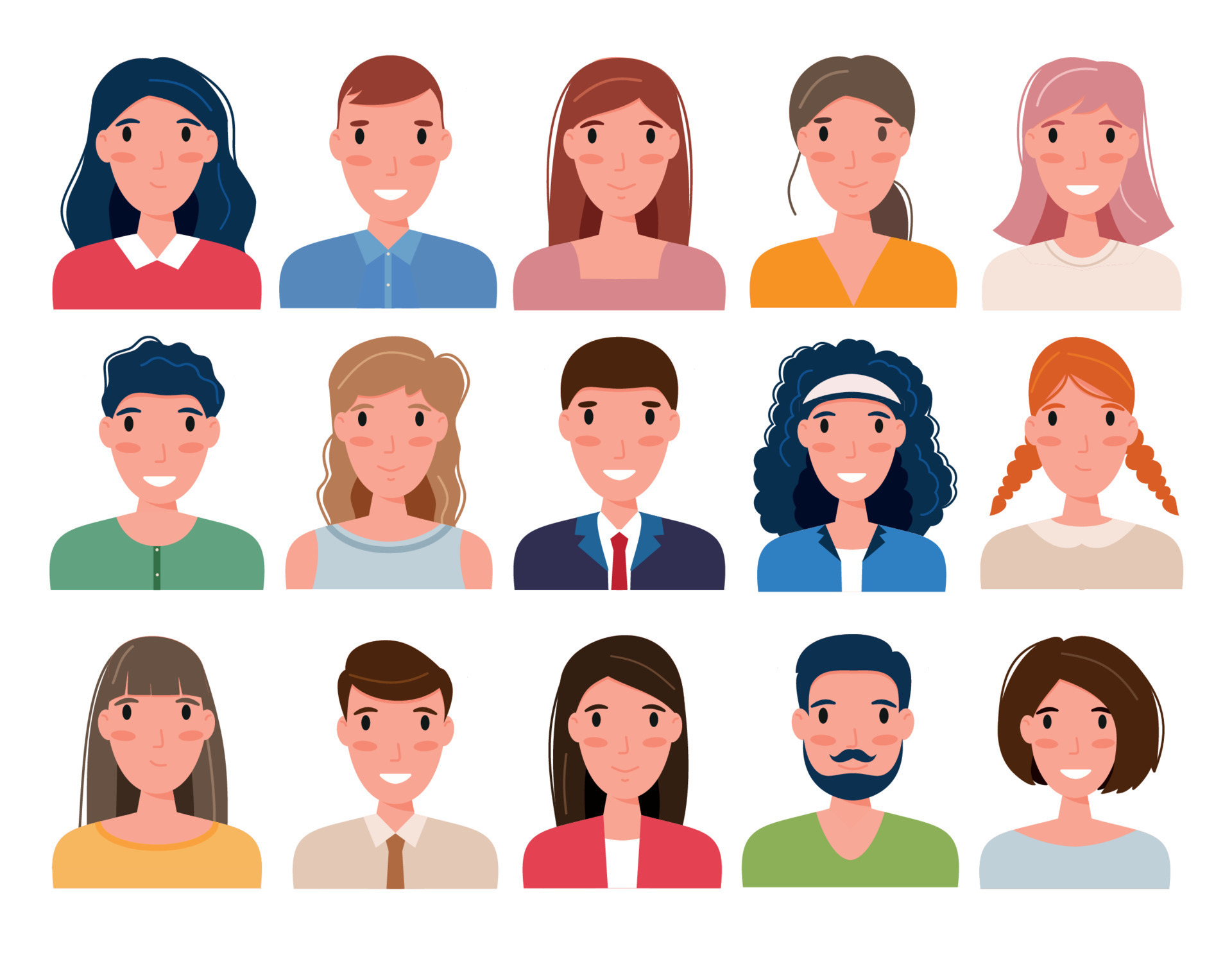 Set of people avatars in flat style. Diversity group of young men, boys,  girls, women, Vector illustration. Flat design people characters. 15540439  Vector Art at Vecteezy