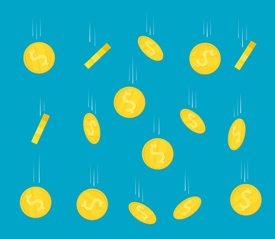 Falling coins background. Money rain. Vector illustration for web, mobile app in flat design.