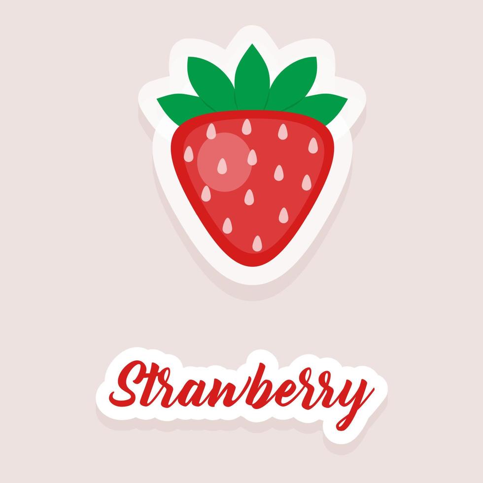 Cute vector sticker fruit strawberry icons. Flat style.
