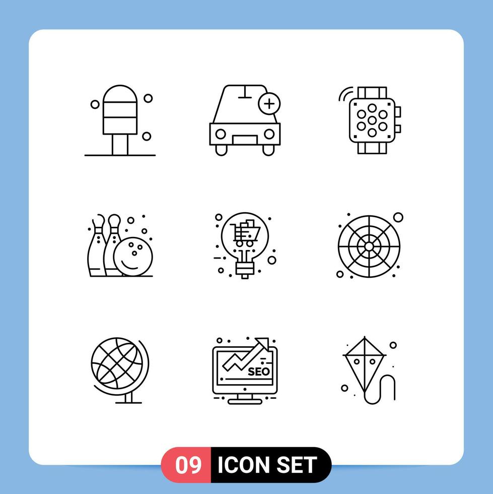 9 User Interface Outline Pack of modern Signs and Symbols of solution retail hand watch play fun Editable Vector Design Elements