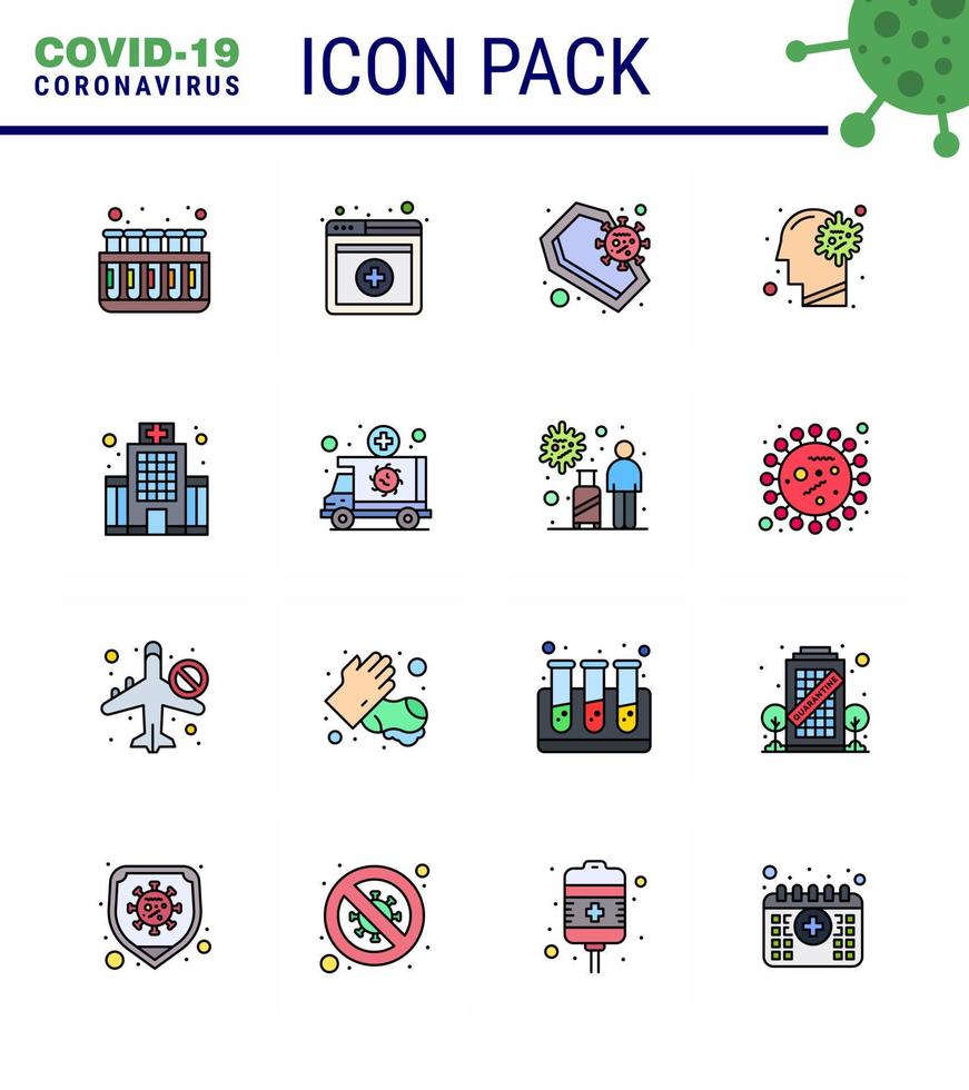 16 Flat Color Filled Line viral Virus corona icon pack such as building virus coronavirus ilness cold viral coronavirus 2019nov disease Vector Design Elements