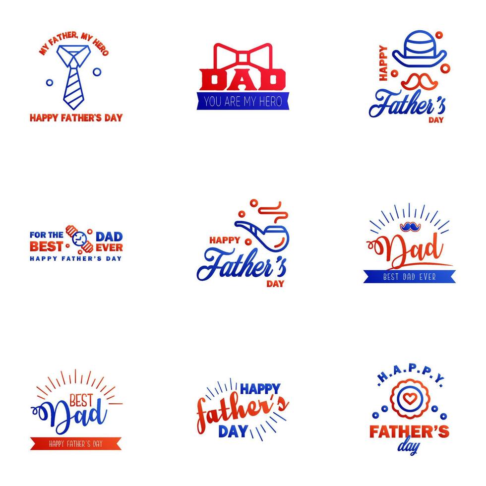 Happy fathers day 9 Blue and red Typography Fathers day background design Fathers day greeting card Editable Vector Design Elements