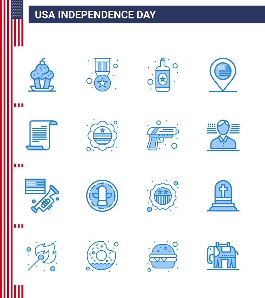 Pack of 16 creative USA Independence Day related Blues of text sign military map american Editable USA Day Vector Design Elements