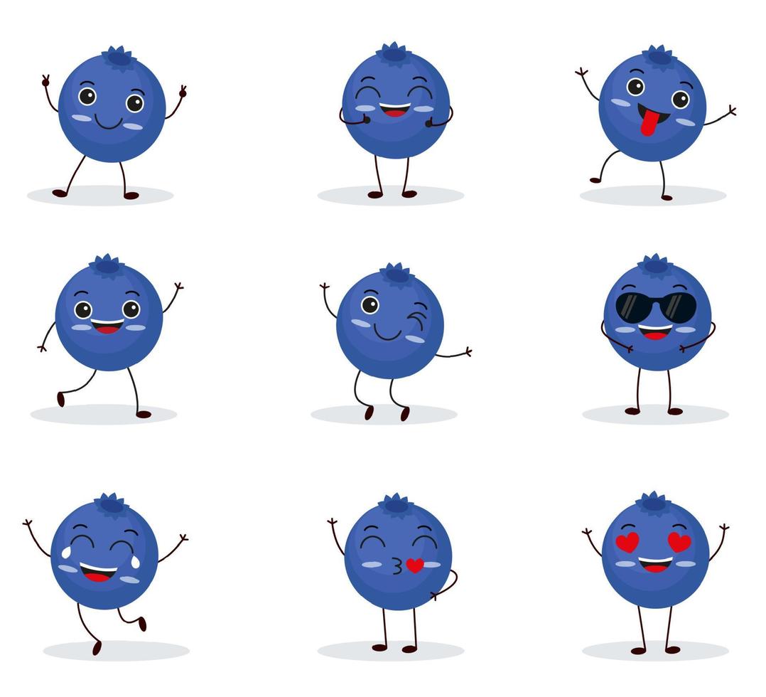 lindo personaje de arándano feliz. divertido emoticono de frutas en estilo plano. vector