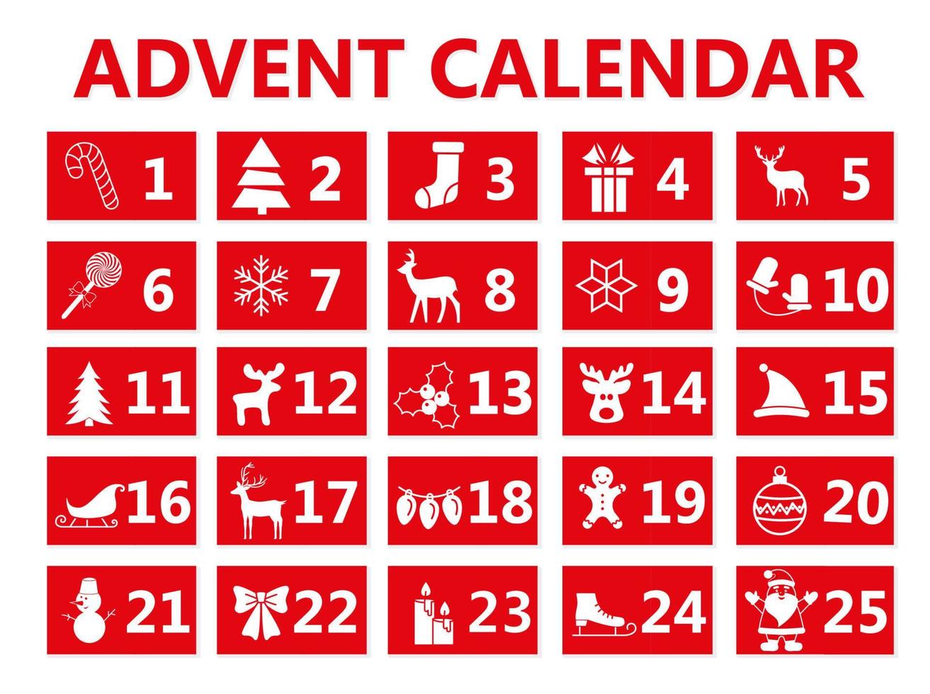 Advent calendar. Christmas holiday celebration cards for countdown vector