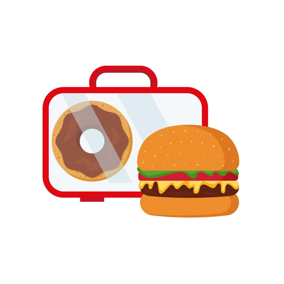 almuerzo escolar cajas de comida comida y merienda. ilustración vectorial en estilo plano vector