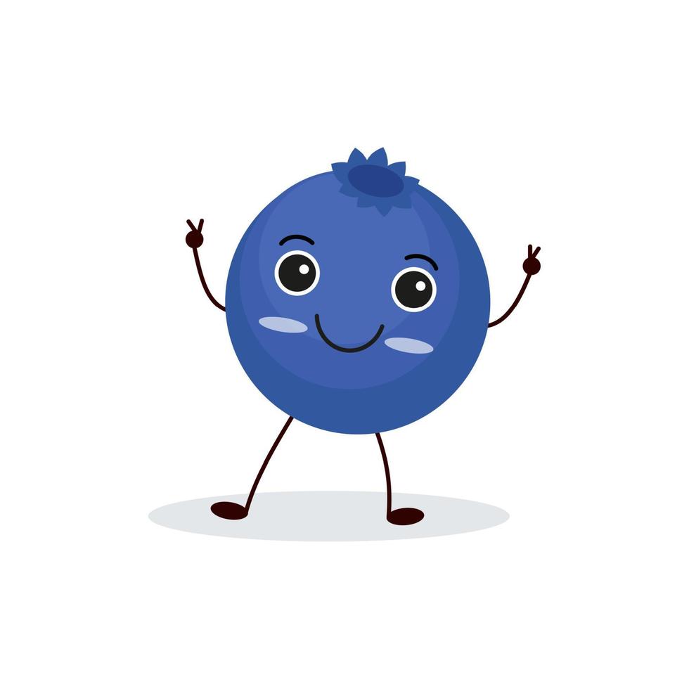 Cute happy blueberry character. Funny fruit emoticon in flat style. vector