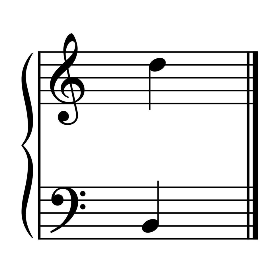 Musical grand staff template with treble and bass clefs and notes example. vector