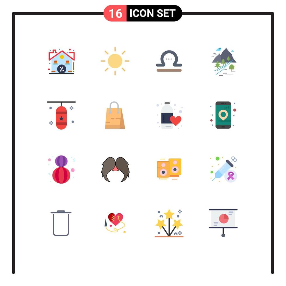 conjunto de 16 iconos de interfaz de usuario modernos signos de símbolos para caja de perforación bolsa de boxeo zodiaco naturaleza colina paquete editable de elementos creativos de diseño de vectores