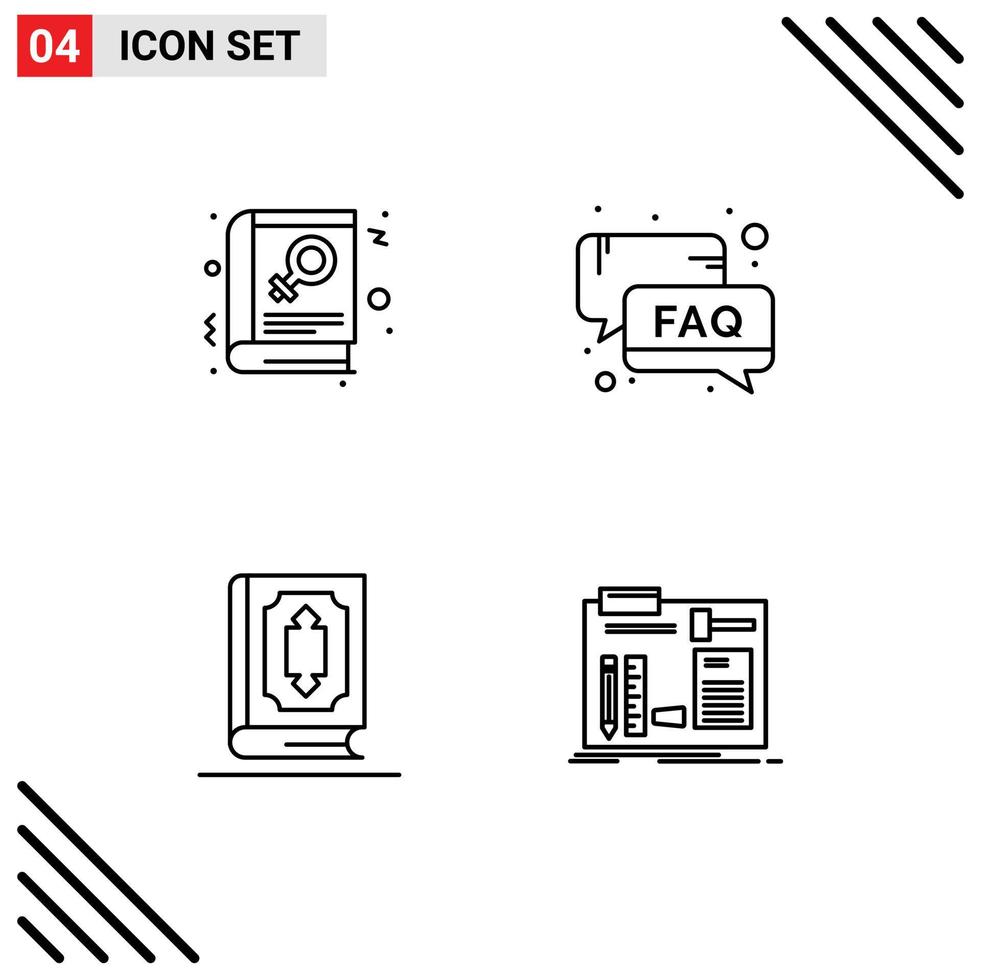 Modern Set of 4 Filledline Flat Colors and symbols such as book quran sign service islam Editable Vector Design Elements