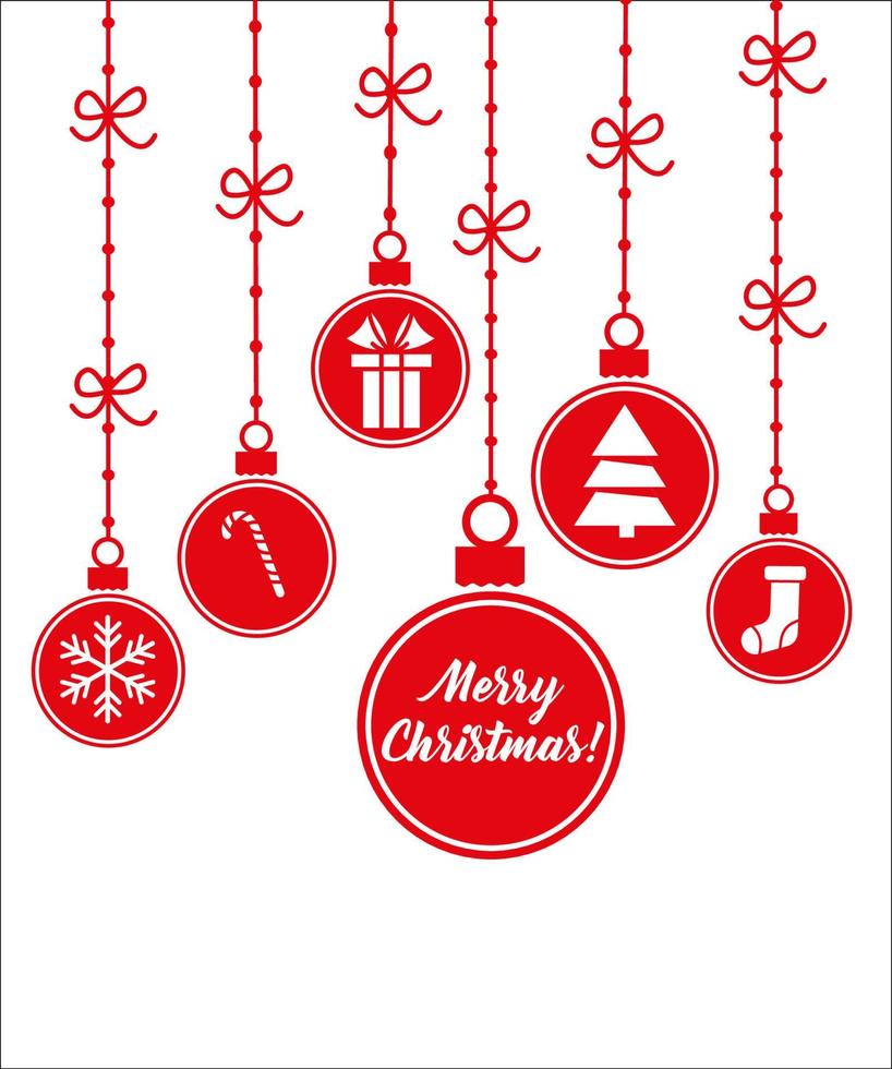 Christmas card with hanging decorations, vector illustration