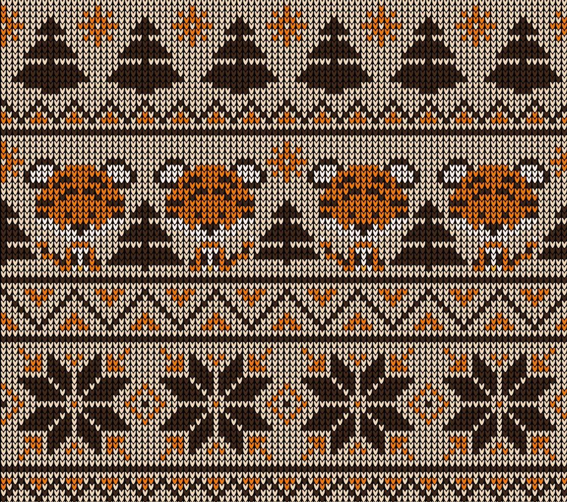 Knitted Christmas and New Year pattern in Tiger. Wool Knitting Sweater Design. Wallpaper wrapping paper textile print. vector