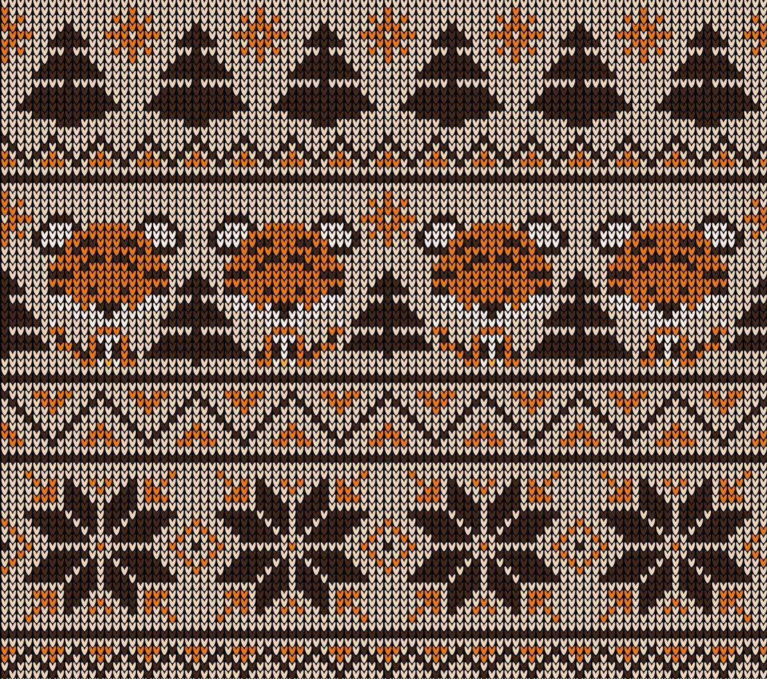 Knitted Christmas and New Year pattern in Tiger. Wool Knitting Sweater Design. Wallpaper wrapping paper textile print. vector