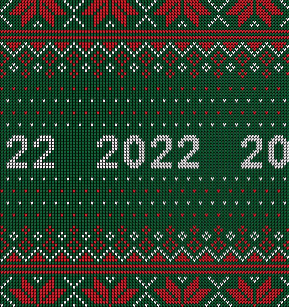 New Year Seamless Knitted Pattern with number 2022. Knitting Sweater Design. Wool Knitted Texture. Vector illustration