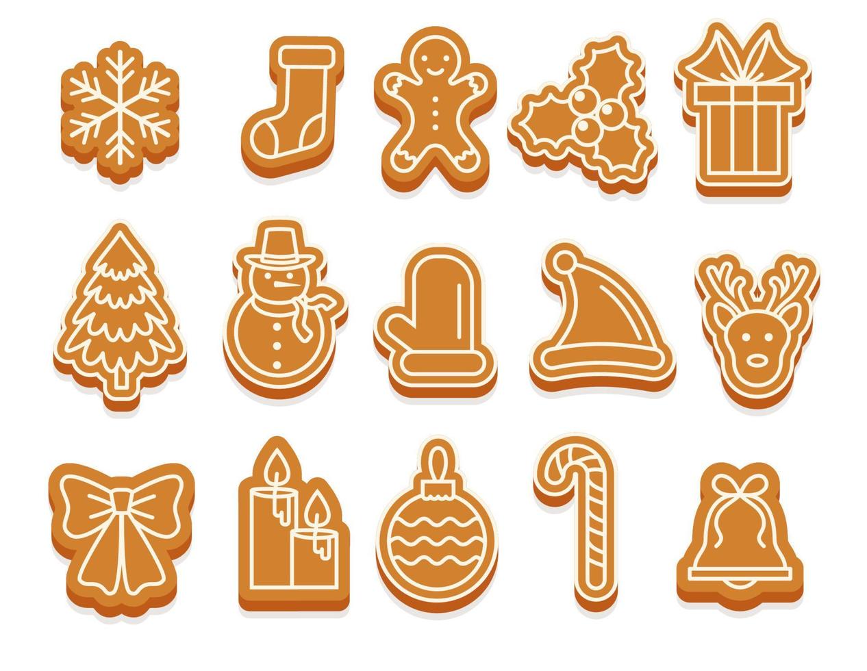 galletas de jengibre de dibujos animados para el diseño de celebración. elementos vectoriales navideños para ilustraciones, tarjetas, pancartas y fondos navideños. deliciosas galletas caseras. vector