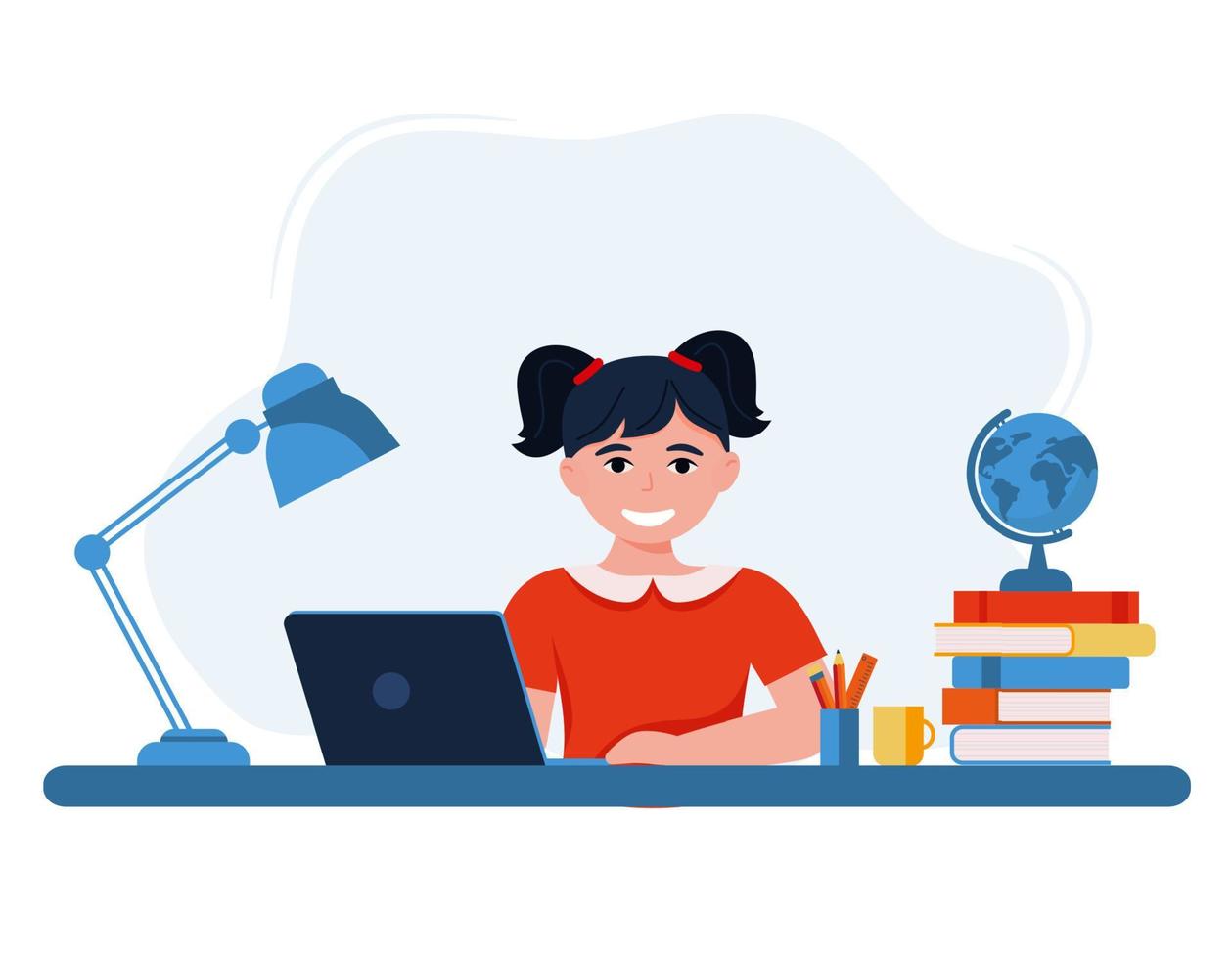 Vector illustration of online learning school kids